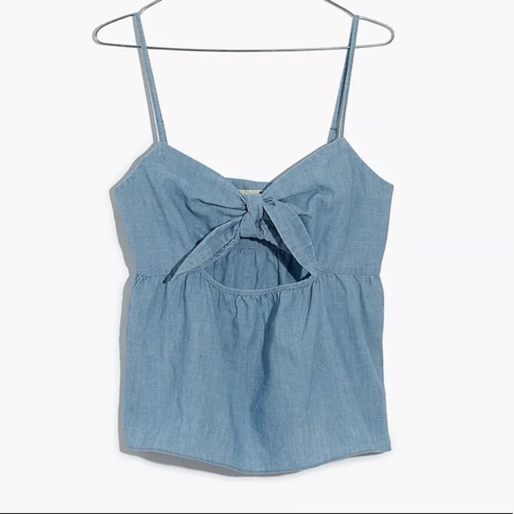 Madewell Chambray Tie-Front Keyhole Cami Top Cotton 00 - Picture 4 of 16